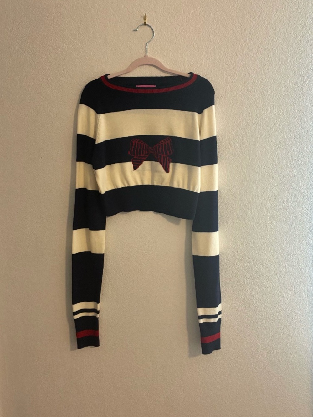 Edikted Striped Bow Knit Sweater | Medium | Coquette